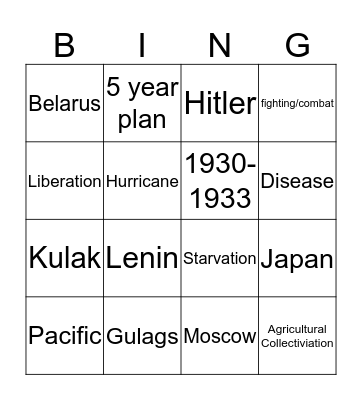 Holodomor Bingo  Bingo Card