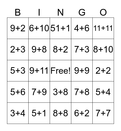 addition strategy bingo Card
