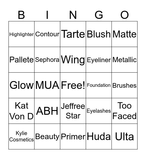 Makeup Bingo Card