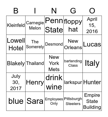 Stephanie's Bridal Shower Bingo Card