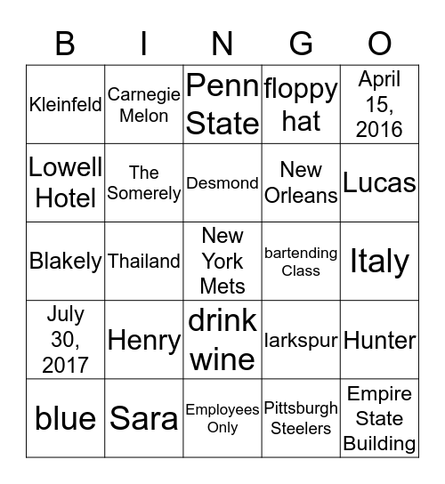 Stephanie's Bridal Shower Bingo Card