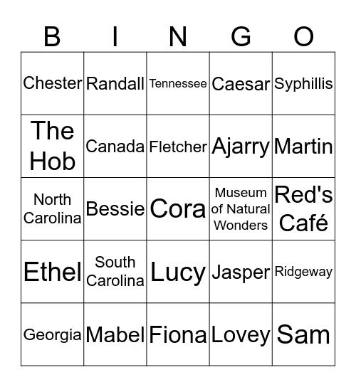 The Underground Railrod Bingo Card