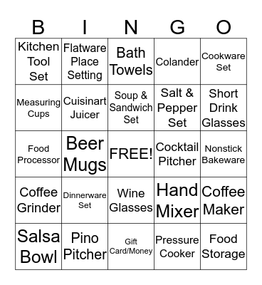 Christine's Bridal Shower Registry Bingo Card