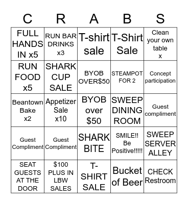 CRABS Bingo Card