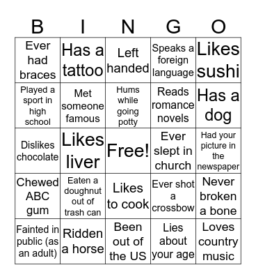 Get to Know You Bingo Card