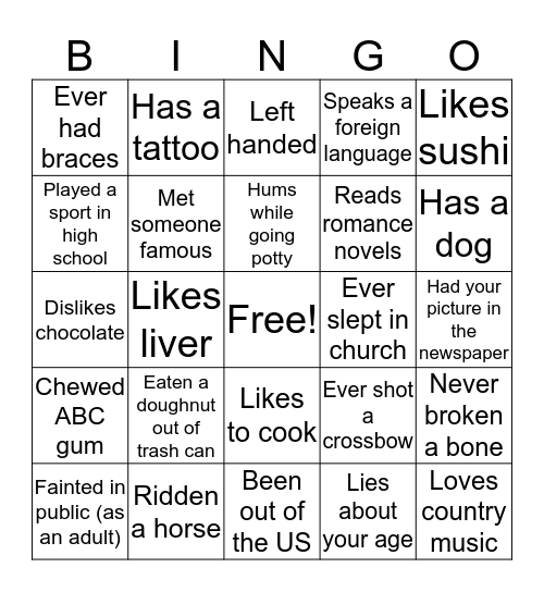 Get to Know You Bingo Card