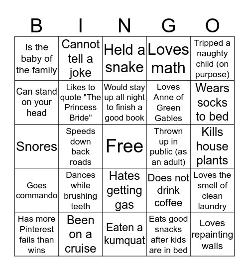 Get to Know You Bingo Card
