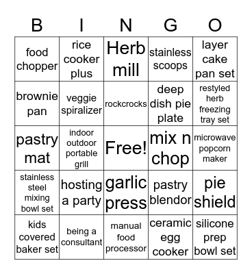 Melody's Pampered Chef Party Bingo Card