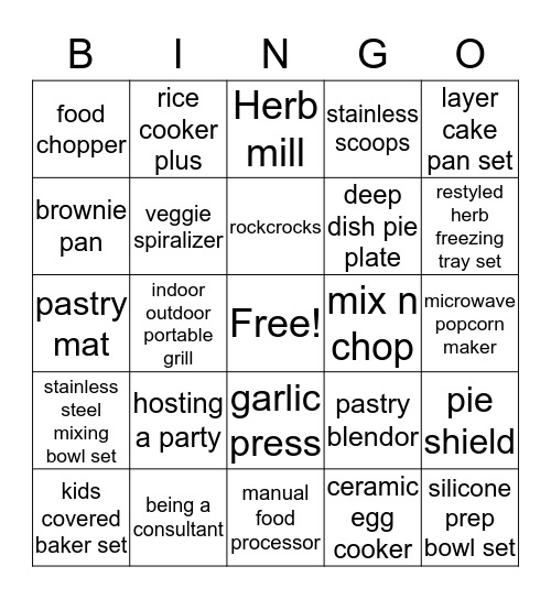 Melody's Pampered Chef Party Bingo Card