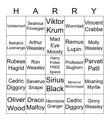 Characters in Harry Potter Bingo Card