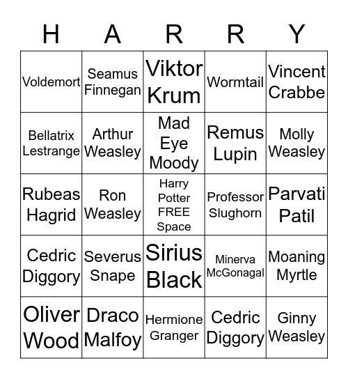 Characters in Harry Potter Bingo Card