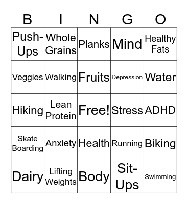 Physical Health & Mental Health Bingo Card