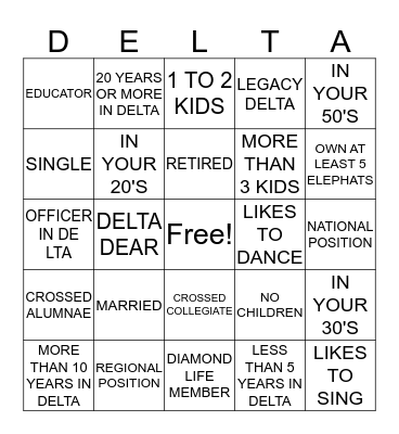 DELTA BINGO Card