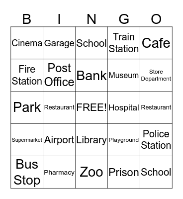Places around the town Bingo Card