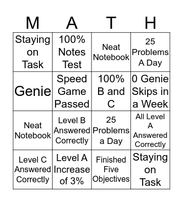 Reasoning Mind Bingo Card