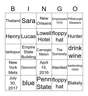 Stephanie's Bridal Shower Bingo Card