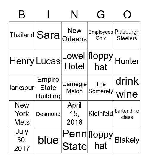 Stephanie's Bridal Shower Bingo Card