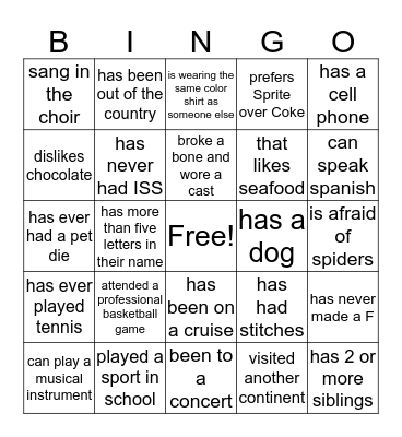Find Someone Who Bingo Card