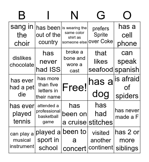 Find Someone Who Bingo Card