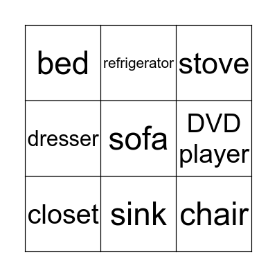 Household Objects Bingo Card