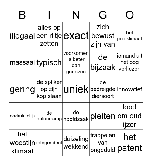 Bingo voor groep 6 en 7  Bingo Card