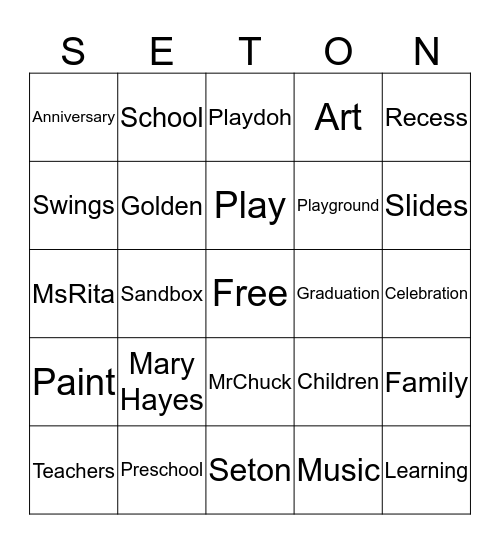 Seton's 50th Anniversary Bingo Card