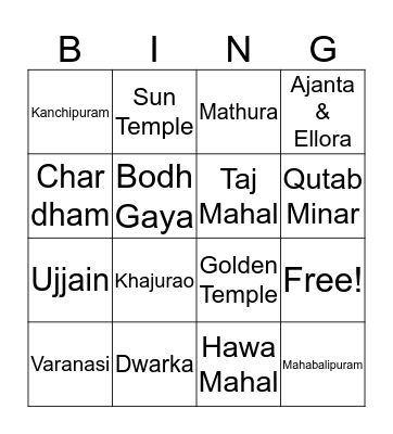 India- Temples, culture & Saints  Bingo Card