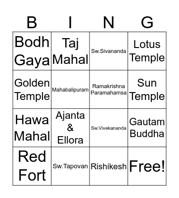 India- Temples, culture & Saints  Bingo Card