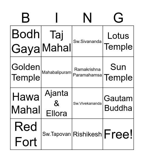 India- Temples, culture & Saints  Bingo Card