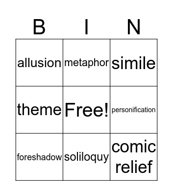 vocabulary bingo Card