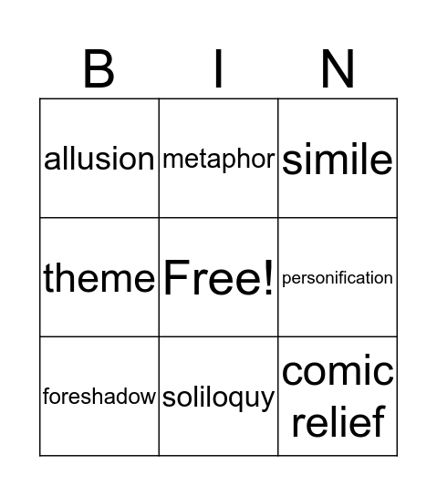 vocabulary bingo Card