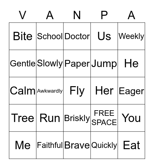 Word Bingo Card