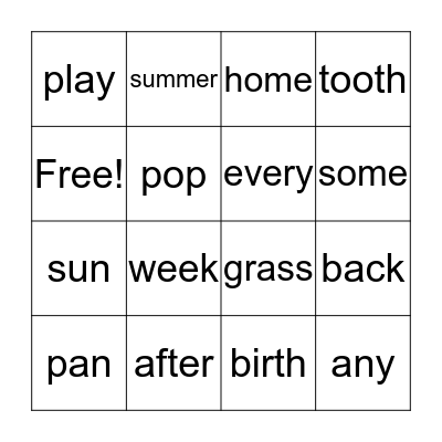 SK Unit 6 Lesson 16 Compound Words Bingo Card