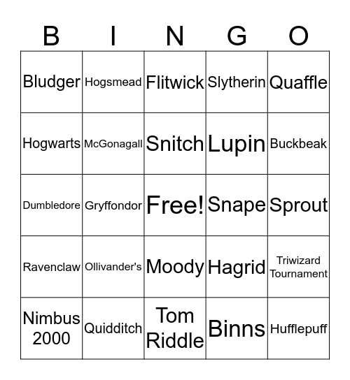 Harry Potter BINGO Card