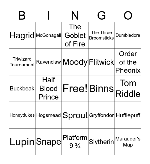 Harry Potter Bingo Card