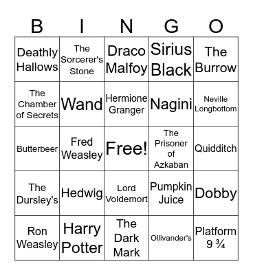 Harry Potter Bingo Card