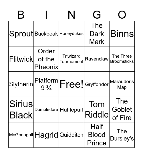 Harry Potter Bingo Card