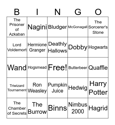 Harry Potter Bingo Card