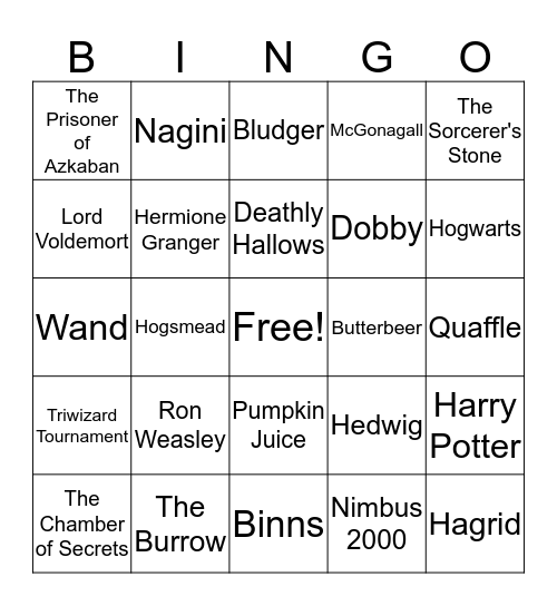 Harry Potter Bingo Card