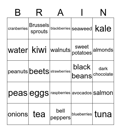 Nutrition for brain power bingo  Bingo Card