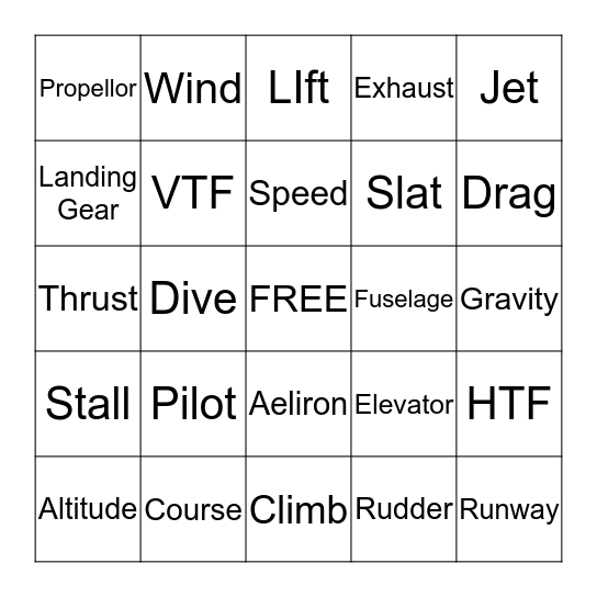 Airplane Bingo Card