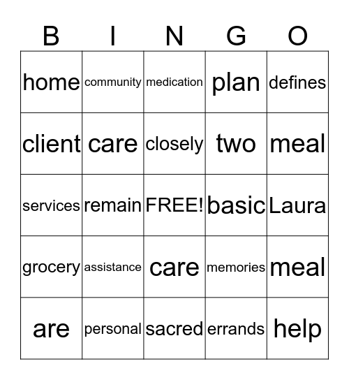 MAS Home Care Bingo Card