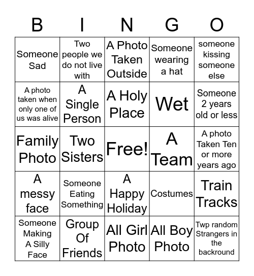 Family Photo Bingo Card