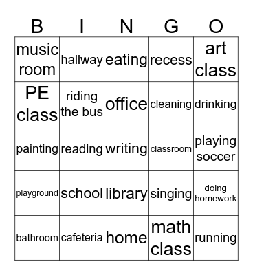 Unit 2- places at school Bingo Card