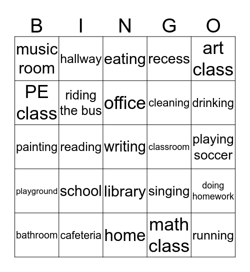 Unit 2- places at school Bingo Card