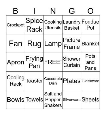 Bridal Shower BINGO Card