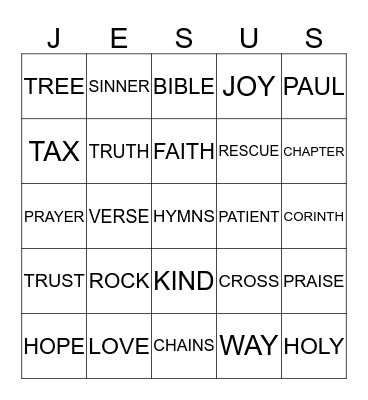 Vacation Bible School  Bingo Card