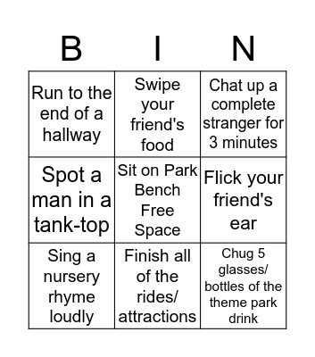 Theme Park Bingo Card