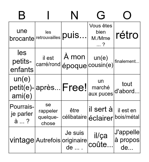 Quizz - Unité 4 Bingo Card