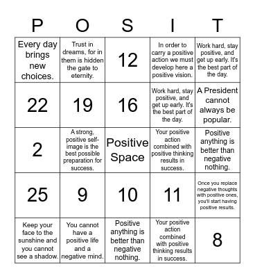 POSITIVE NOTES Bingo Card